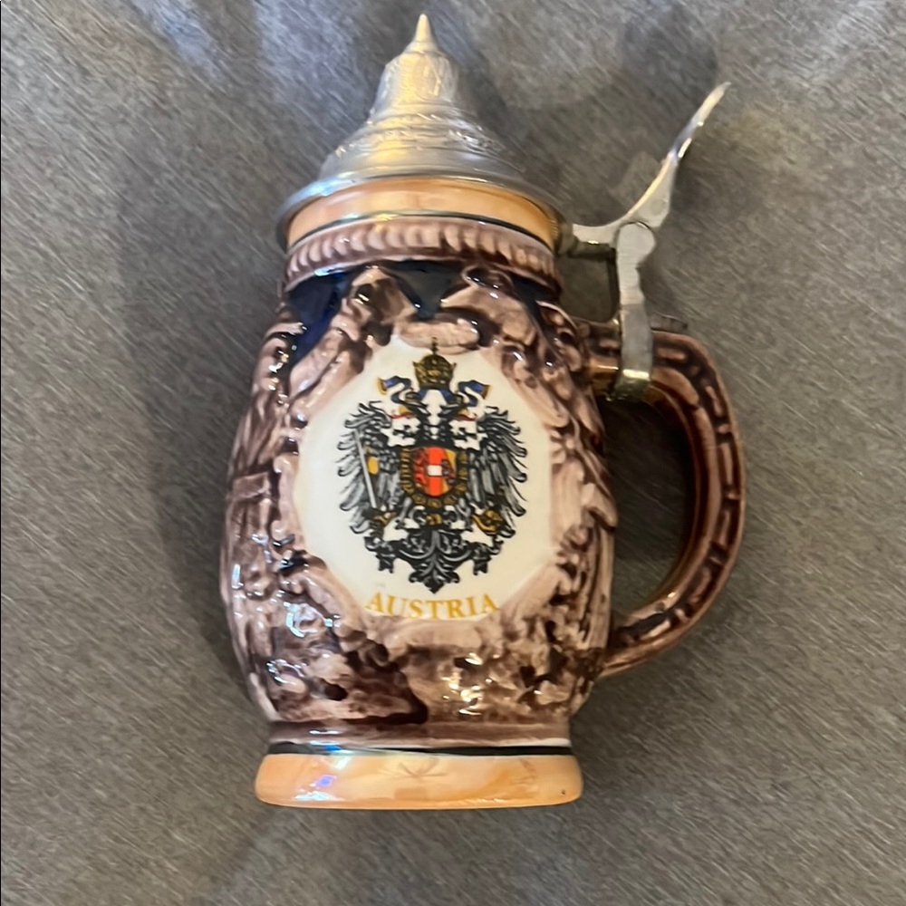 Austrian Ceramic Beer Stein with Silver Lid
